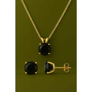 4 Ct Black Diamond Pendant + Stud Set | 14K Gold | Unisex Minimalist Jewelry |